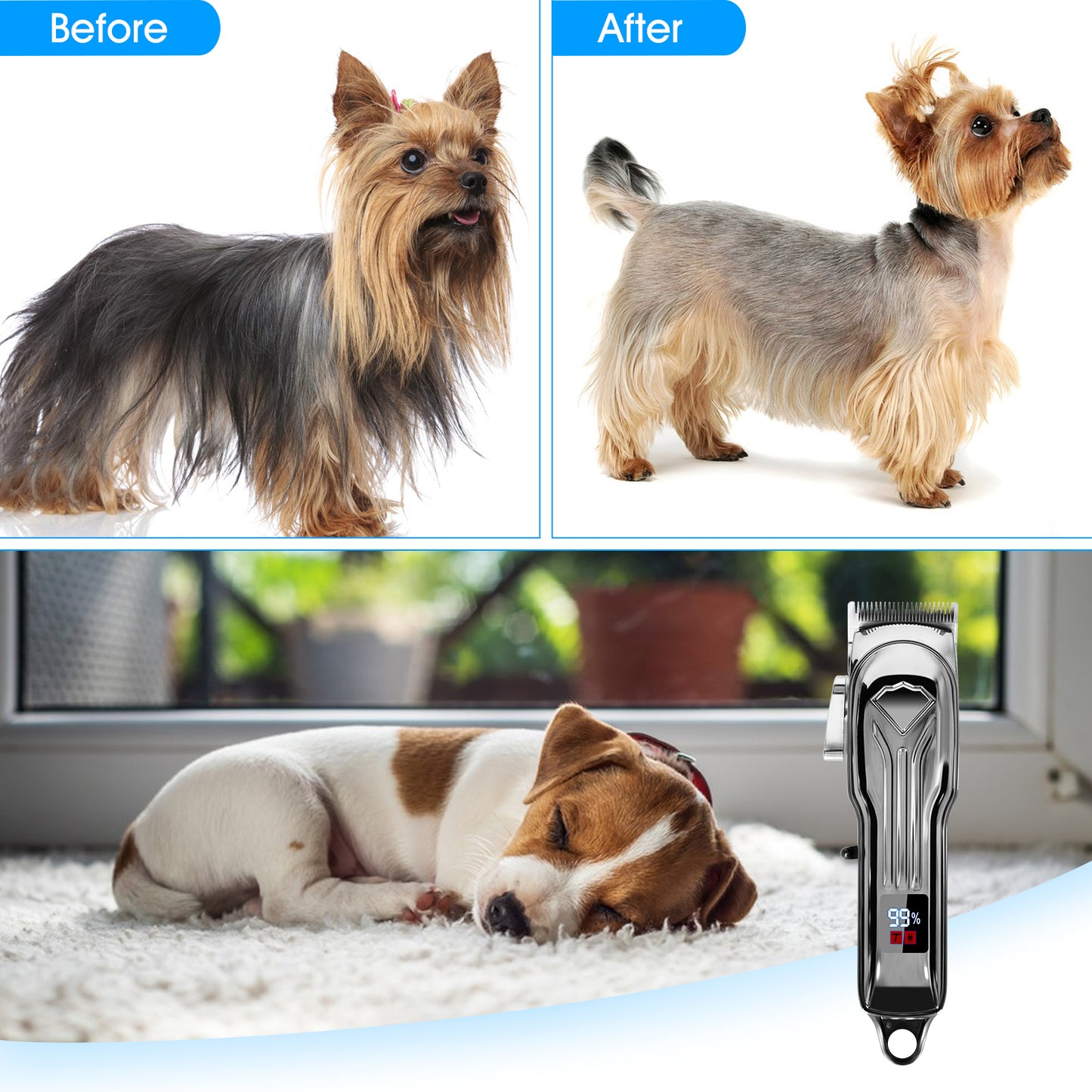 Aputtriver Dog Clippers for Grooming, Cordless Dog Grooming Kit, Rechargeable, Adjustable for Dogs Cats Pets, Grey