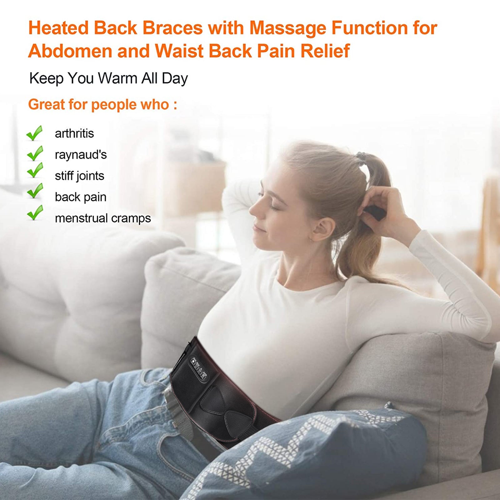 Heat back braces with massage function for abdomen and waist back pain relief